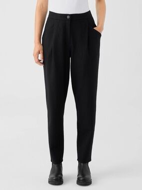 Eileen Fisher Boiled Wool Jersey Carrot Pant Black Straight Trousers Womens XS